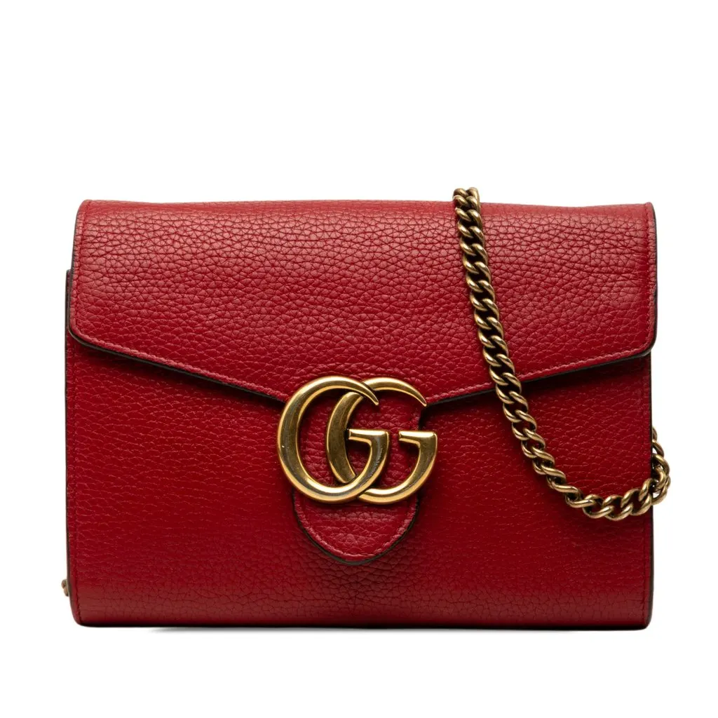 Gucci GG Marmont Calfskin Wallet on Chain Red Leather Very good - Front View