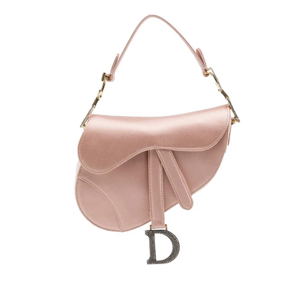 Dior Mini Satin Crystal Embellished Saddle Bag Pink Very good - Front View