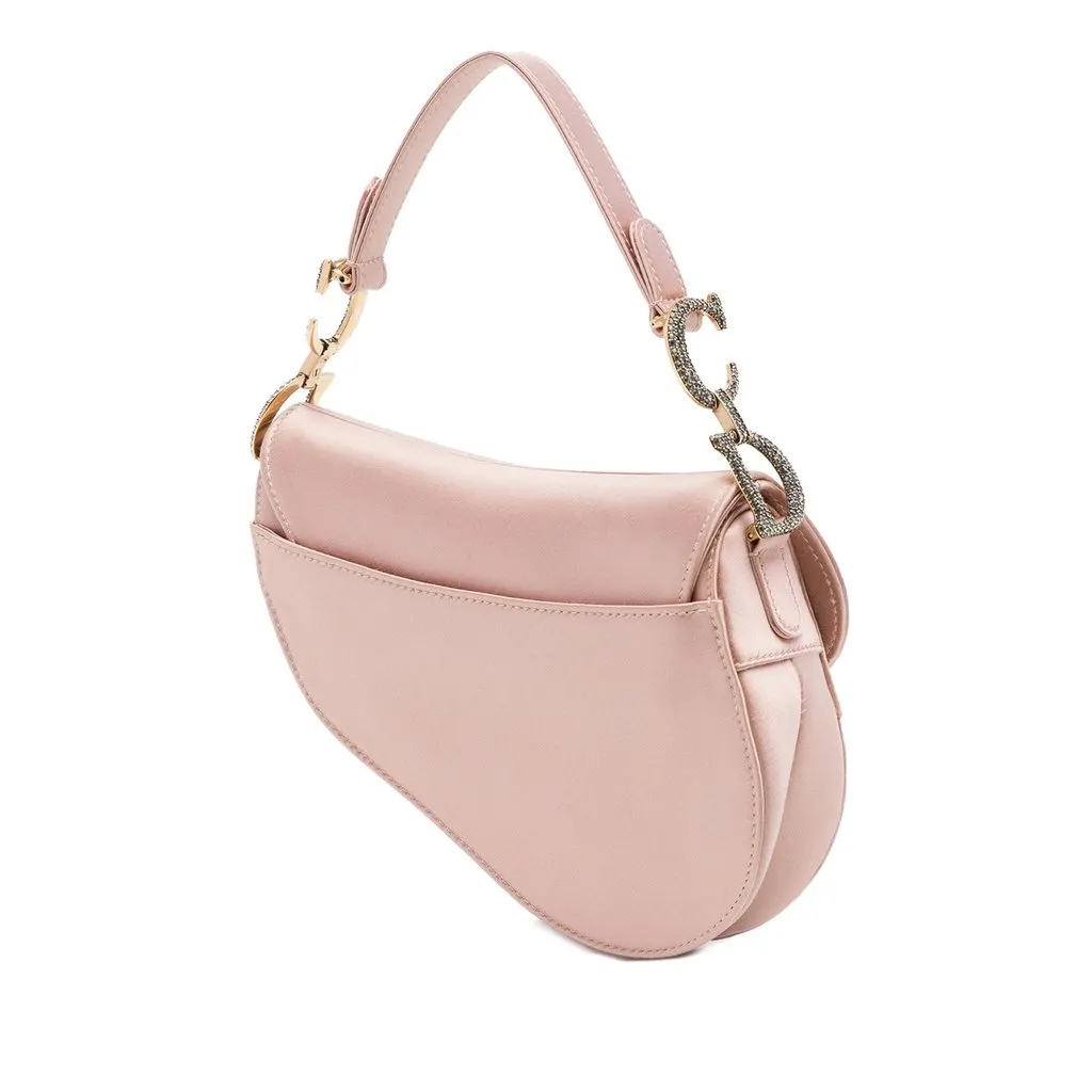 Dior Mini Satin Crystal Embellished Saddle Bag Pink Very good - Back View