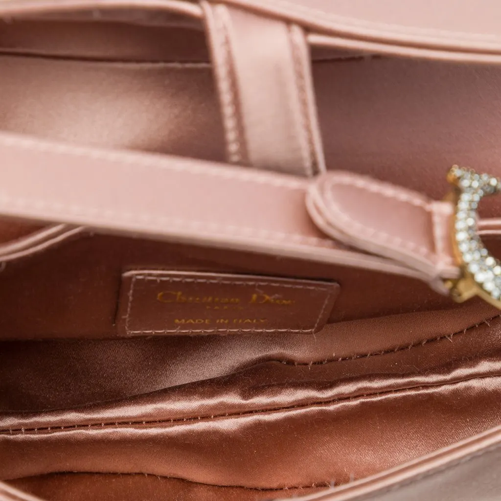 Dior Mini Satin Crystal Embellished Saddle Bag Pink Very good - Model View