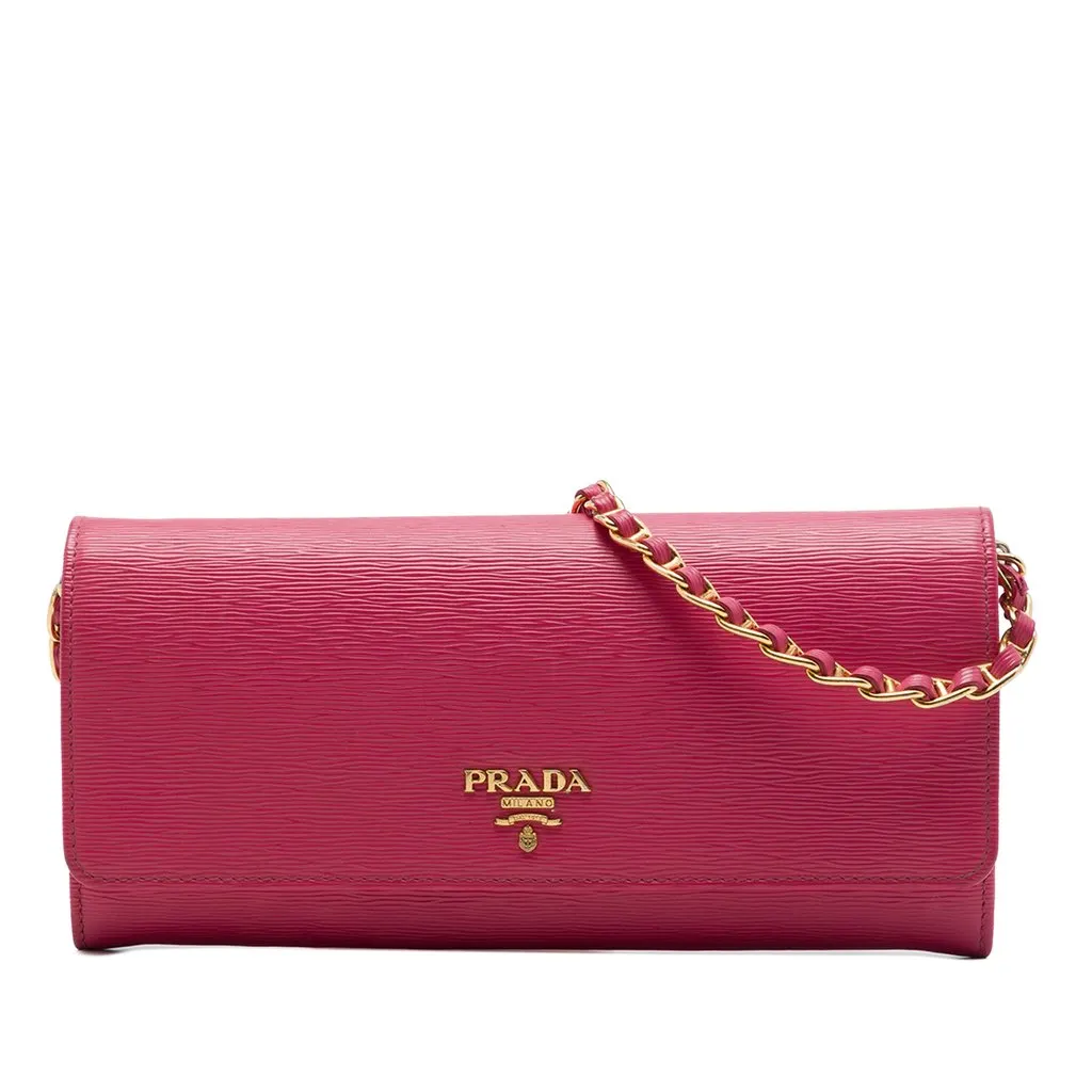 Prada Vitello Move Wallet on Chain Pink Leather Good - Front View
