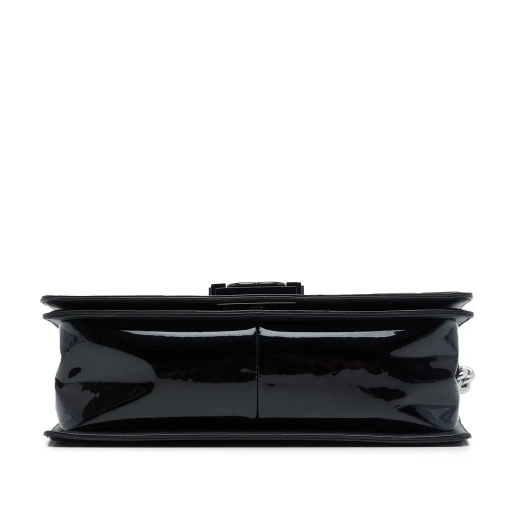Chanel Old Medium Quilted Patent Acrylic Boy Flap Black Leather Very good - Inside View