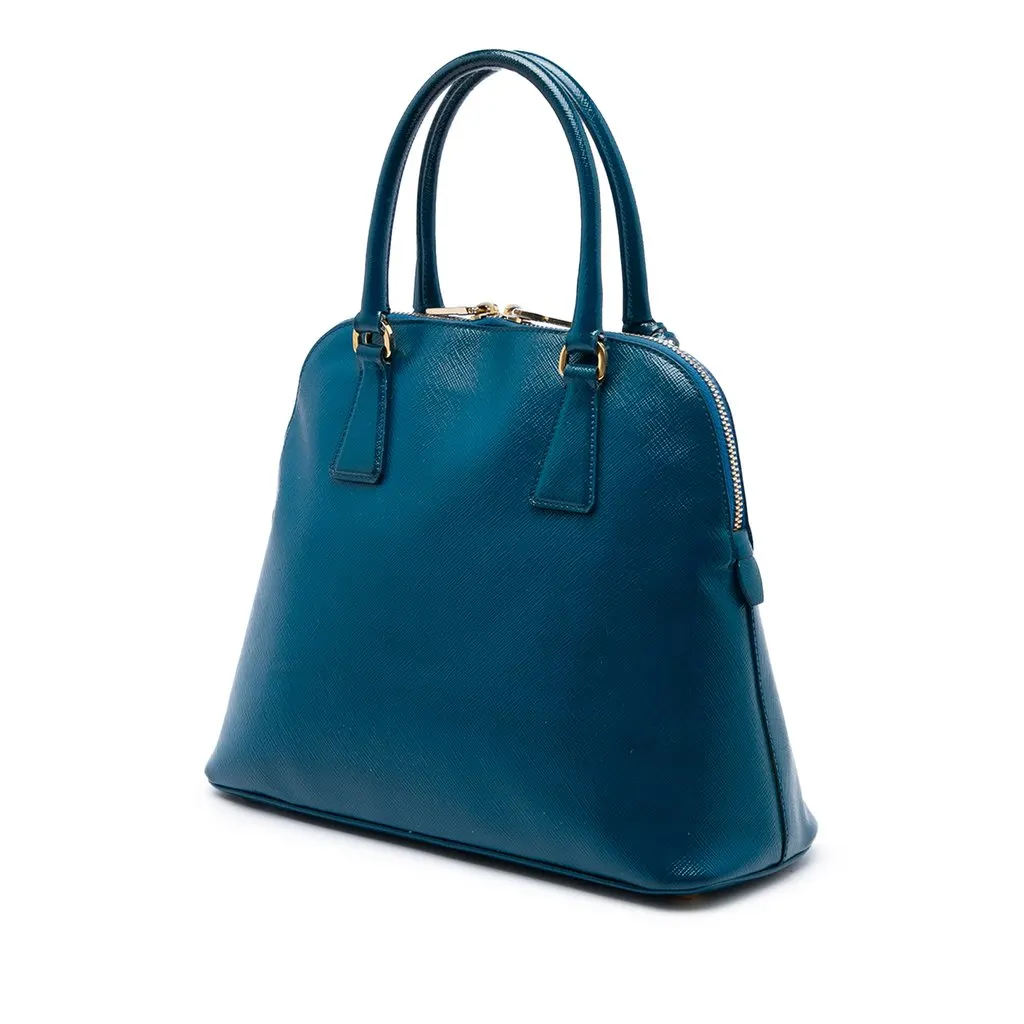 Prada Saffiano Vernice Dome Satchel Blue Leather Good - Back View
