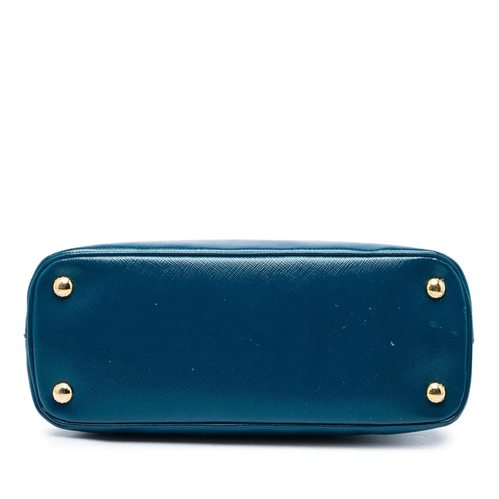 Prada Saffiano Vernice Dome Satchel Blue Leather Good - Inside View