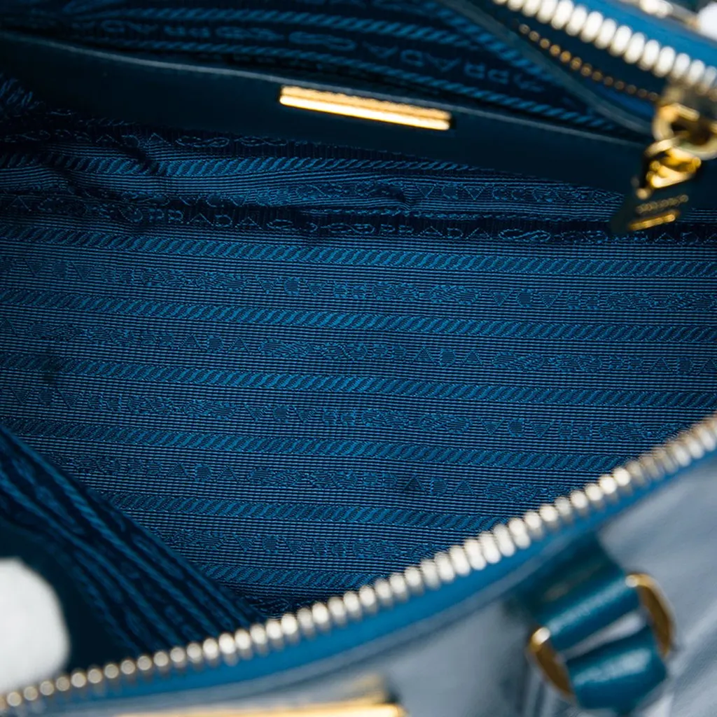 Prada Saffiano Vernice Dome Satchel Blue Leather Good - Model View