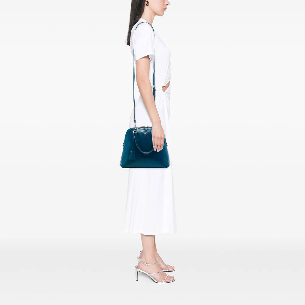 Prada Saffiano Vernice Dome Satchel Blue Leather Good - Box View