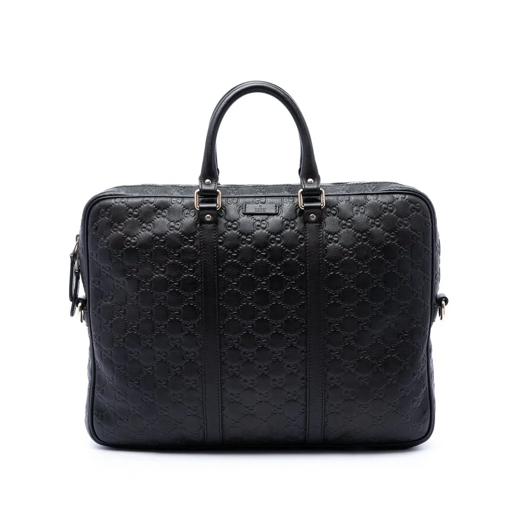 Gucci Guccissima Business Bag Black Leather Very good - Front View