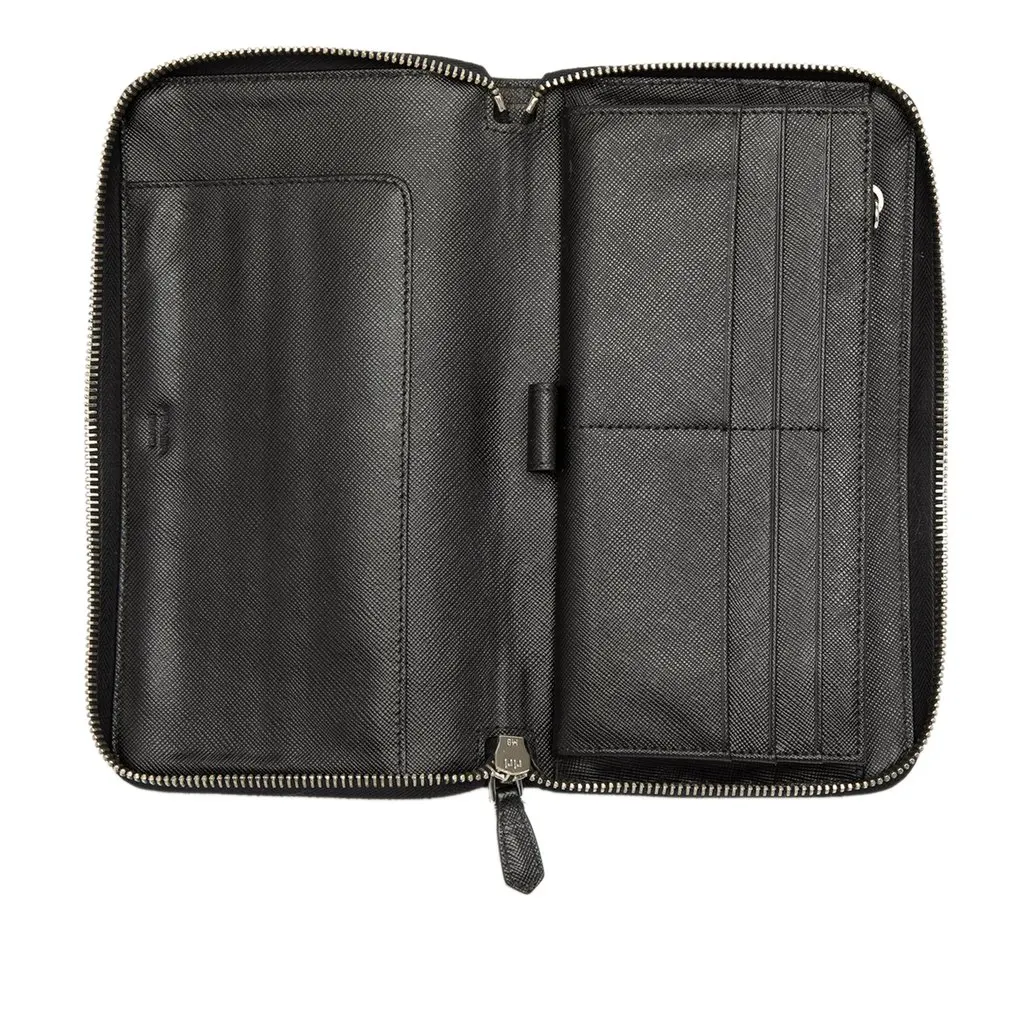Prada Saffiano Zip Around Travel Wallet Black Leather Very good - Model View