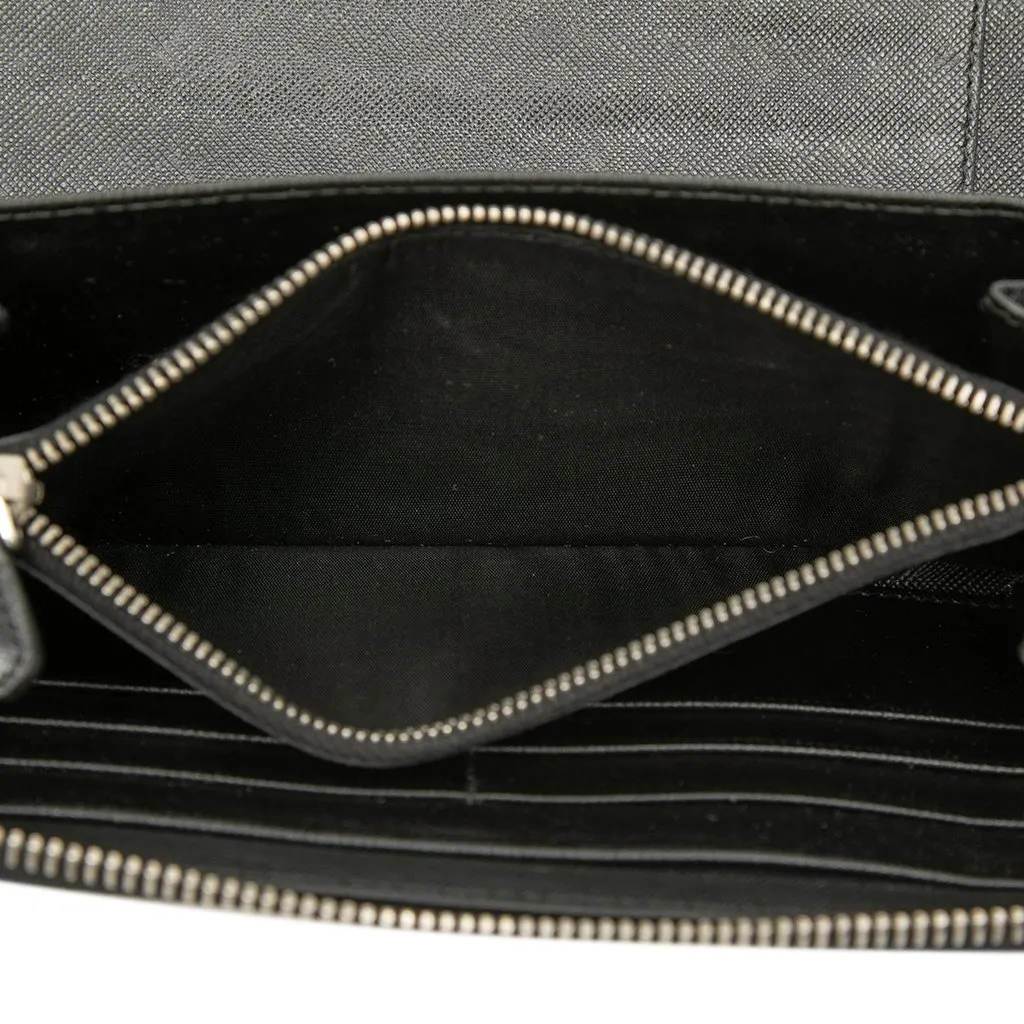 Prada Saffiano Zip Around Travel Wallet Black Leather Very good - Box View