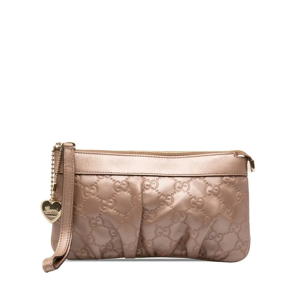 Gucci Guccissima Wristlet Clutch Gold Leather Very good - Front View
