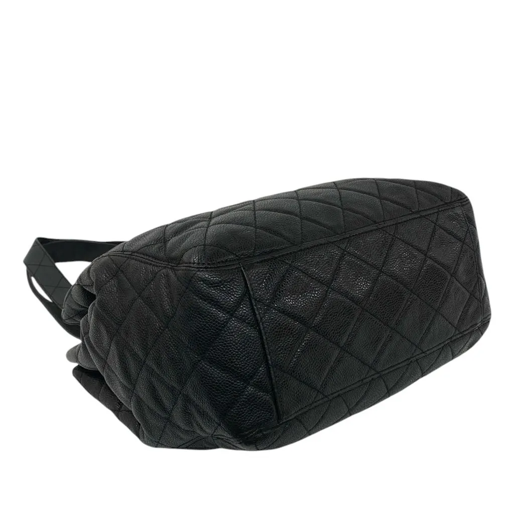 Chanel CC Quilted Caviar Chain Drawstring Tote Black Leather Very good - Box View