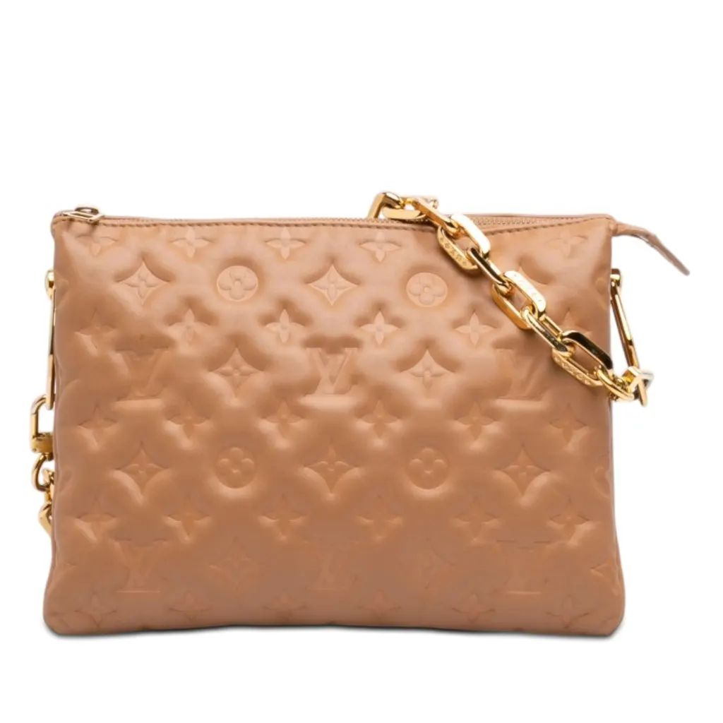 Louis Vuitton Monogram Embossed Puffy Lambskin Coussin PM Brown Leather Very good - Front View