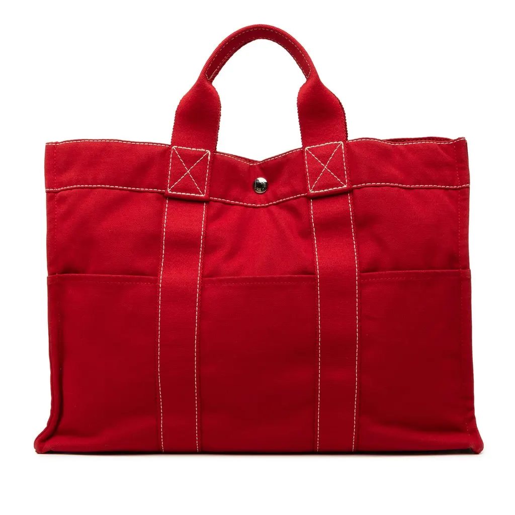 Hermès Canvas Sac Deauville MM Red Very good - Front View