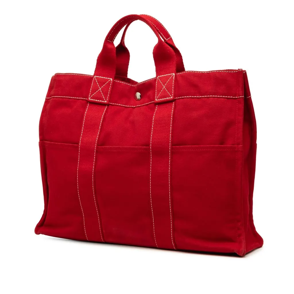 Hermès Canvas Sac Deauville MM Red Very good - Back View