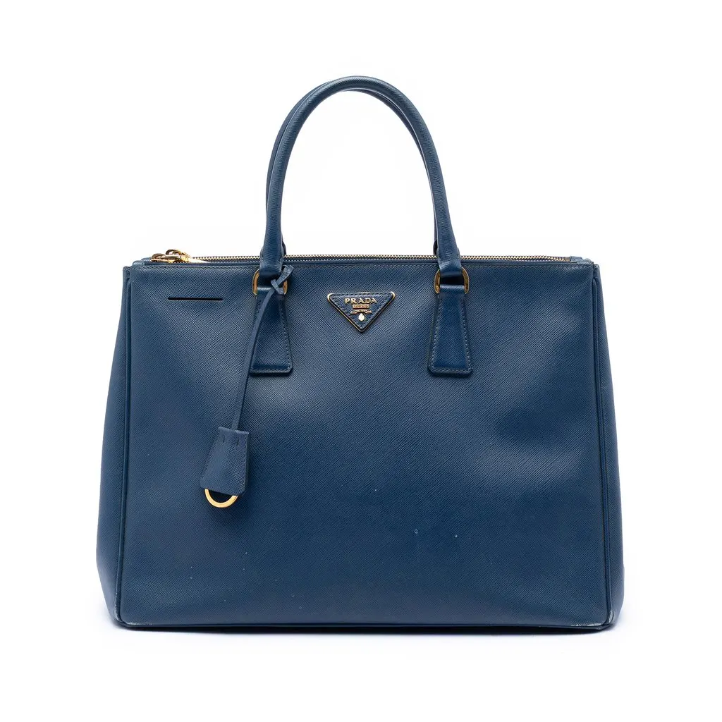 Prada Large Saffiano Lux Galleria Double Zip Tote Blue Leather Very good - Front View