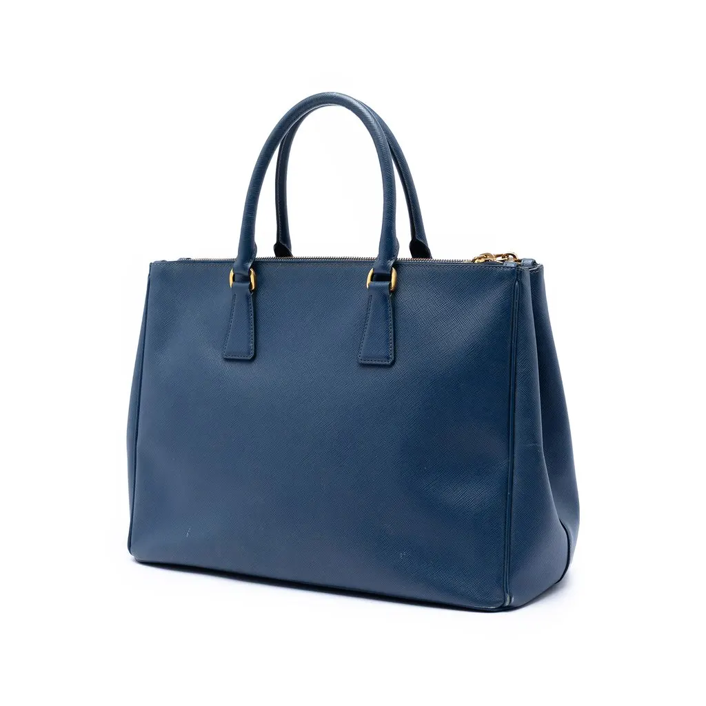 Prada Large Saffiano Lux Galleria Double Zip Tote Blue Leather Very good - Back View