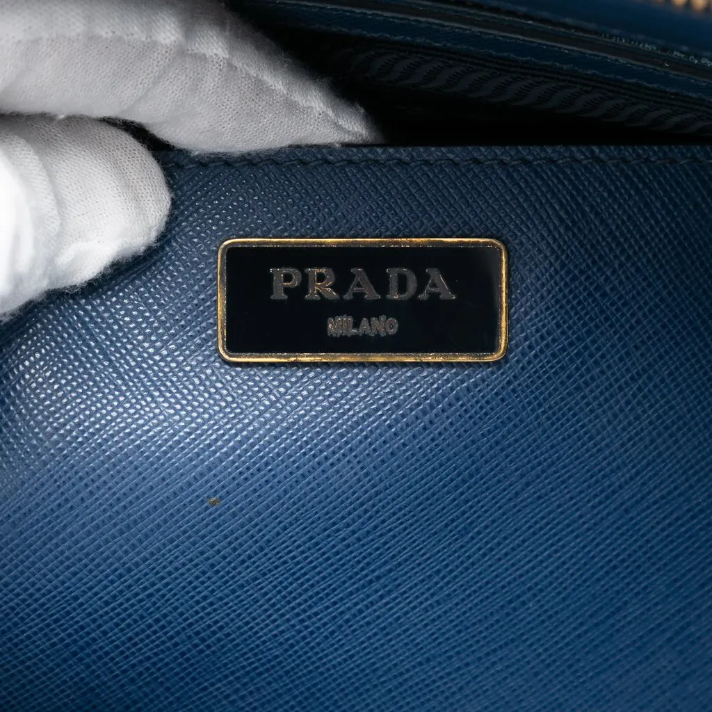 Prada Large Saffiano Lux Galleria Double Zip Tote Blue Leather Very good - Box View
