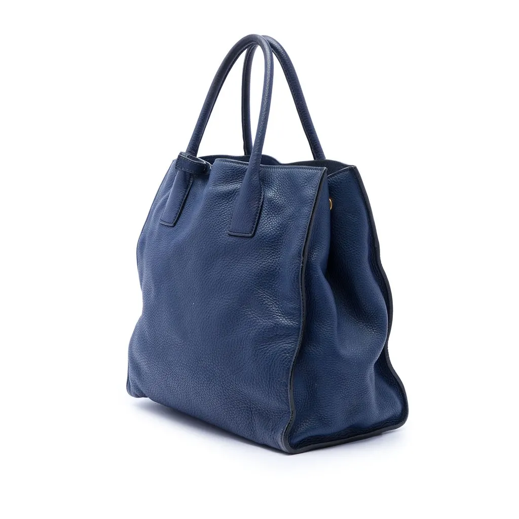 Prada Vitello Daino Open Convertible Tote Blue Leather Very good - Back View