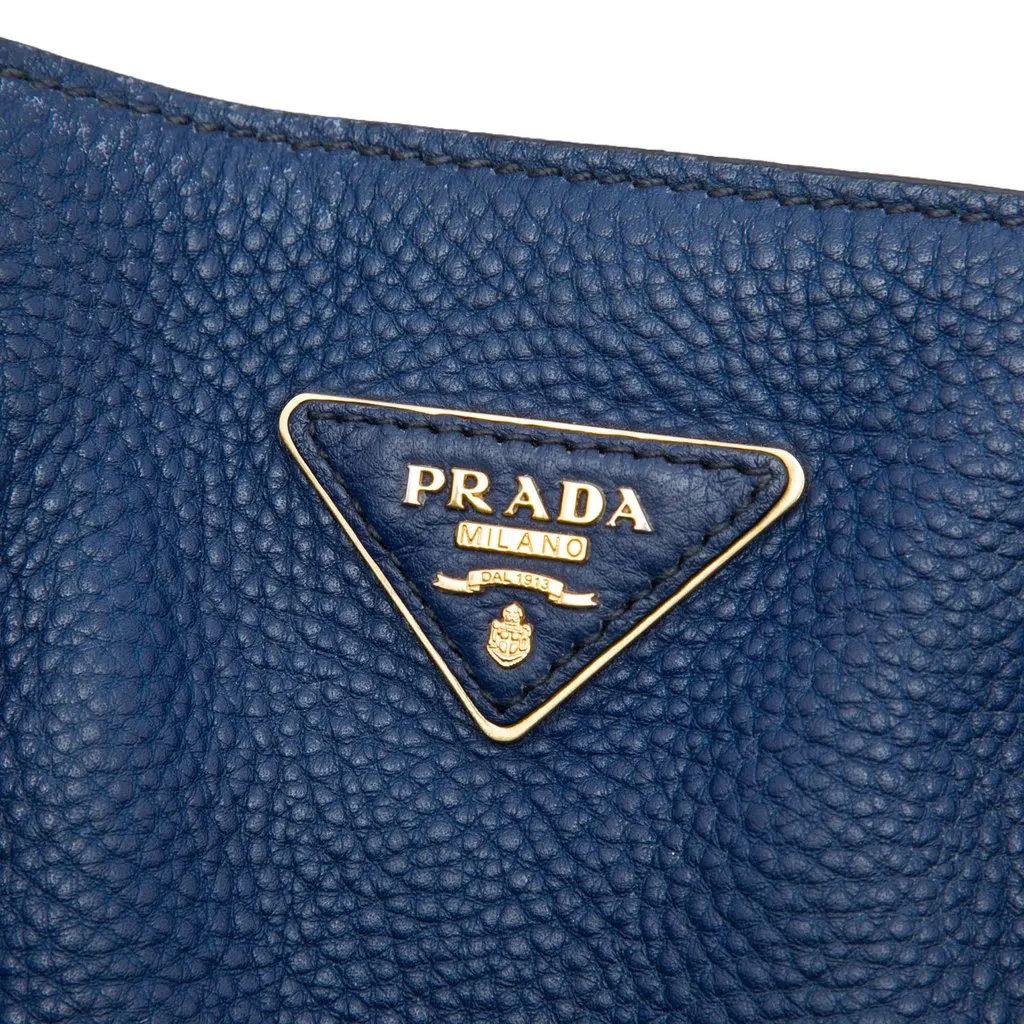 Prada Vitello Daino Open Convertible Tote Blue Leather Very good - Box View