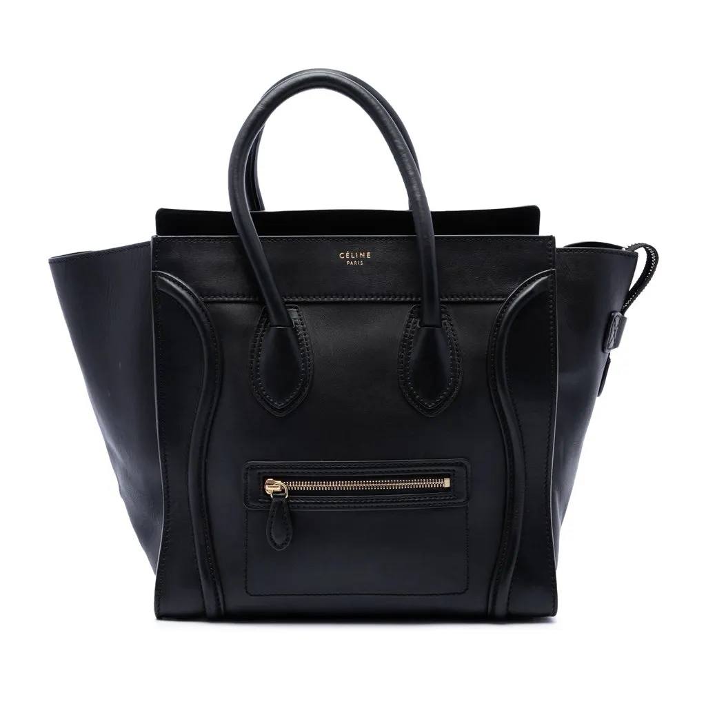 Celine Mini Leather Luggage Tote Black Leather Very good - Front View