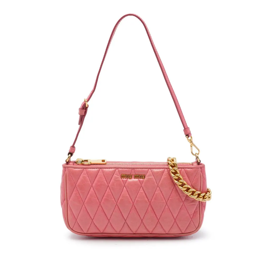 Miu Miu Matelasse Nappa Chain Satchel Pink Leather Good - Front View