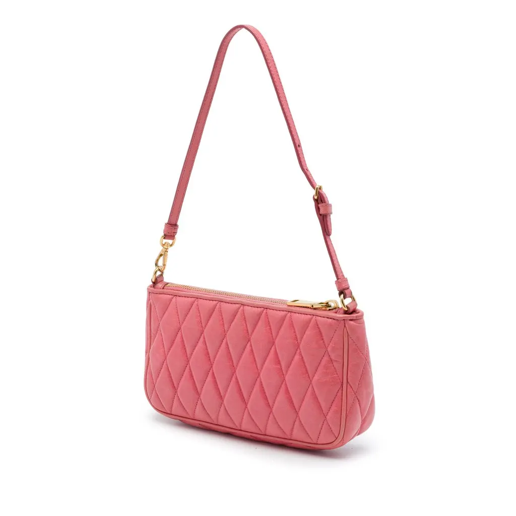 Miu Miu Matelasse Nappa Chain Satchel Pink Leather Good - Back View
