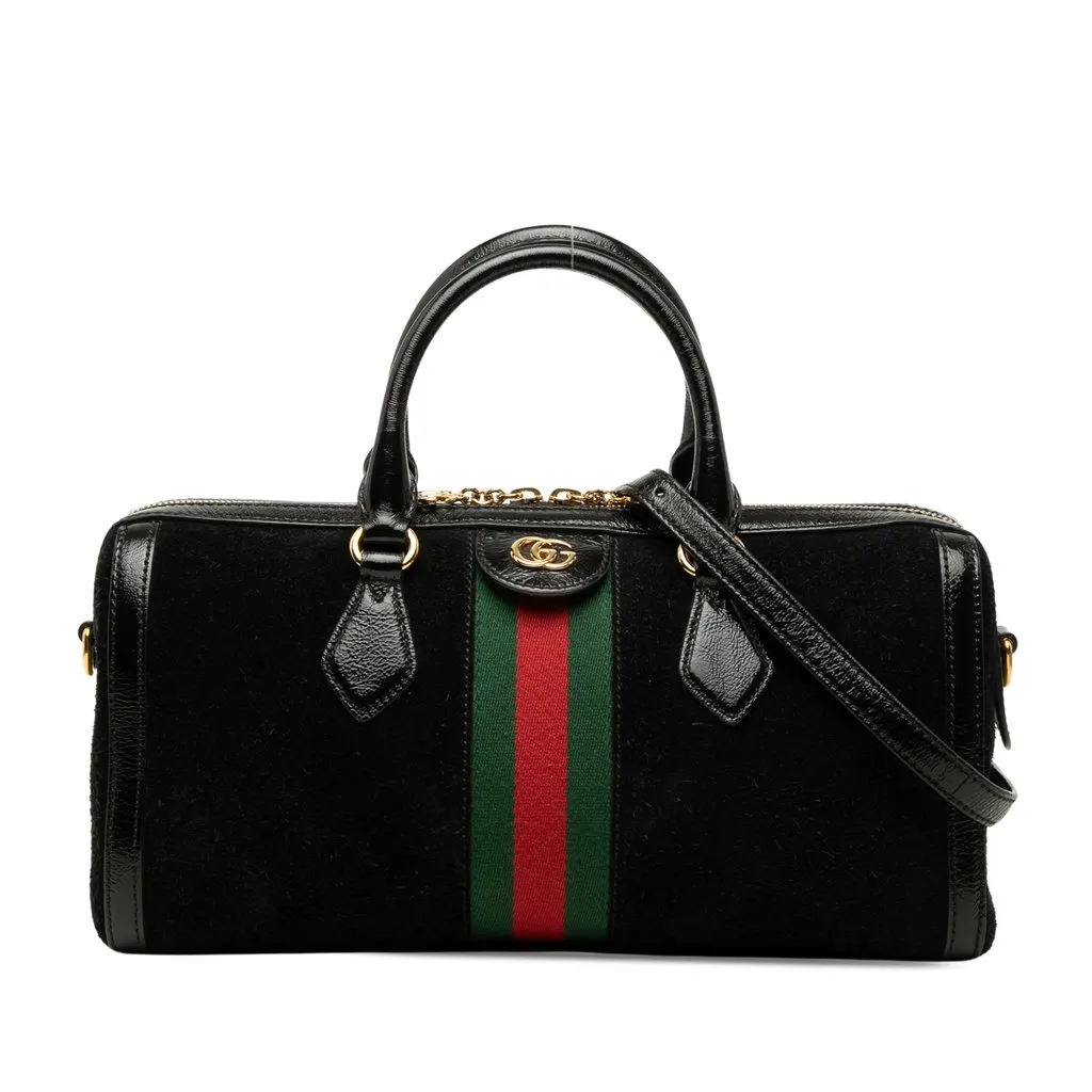Gucci Medium Suede Web Ophidia Top Handle Bag Black Leather Very good - Front View