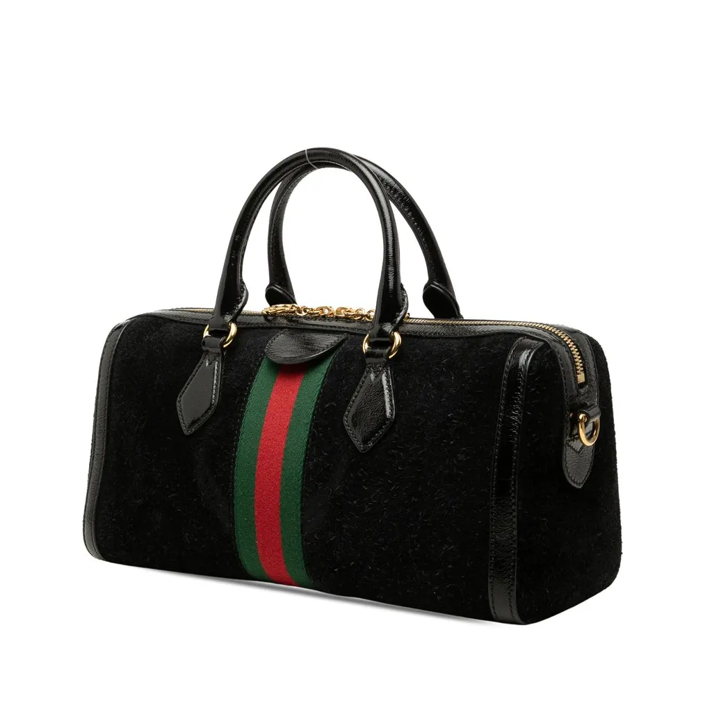 Gucci Medium Suede Web Ophidia Top Handle Bag Black Leather Very good - Back View
