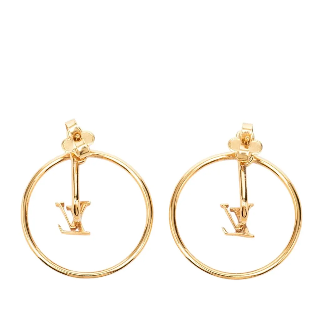 Louis Vuitton Gold Plated LV Eclipse Push Back Earrings Gold Metal Very good - Back View