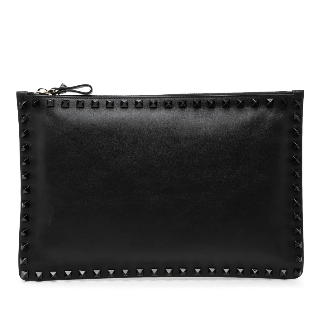 Valentino Leather Rockstud Clutch Black Leather Very good - Front View