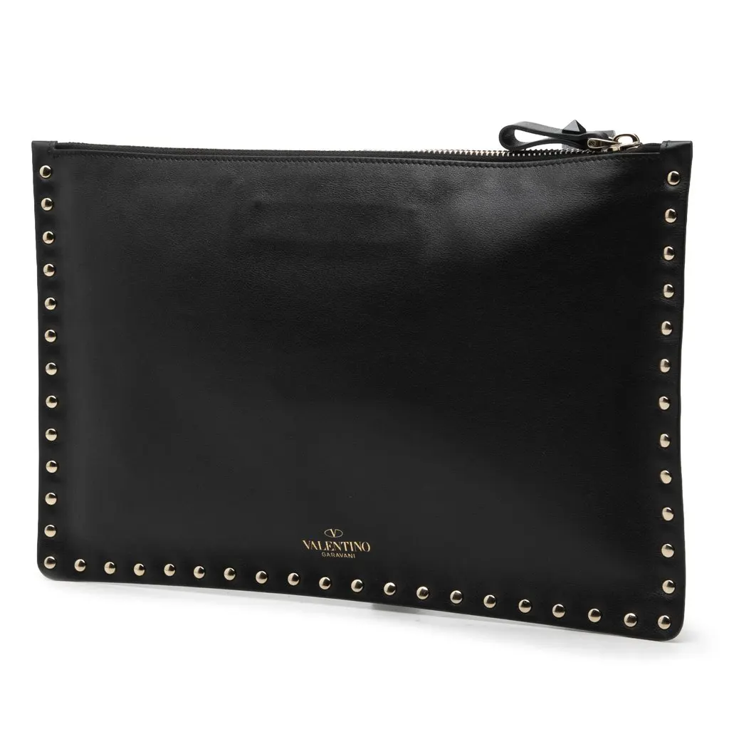 Valentino Leather Rockstud Clutch Black Leather Very good - Back View