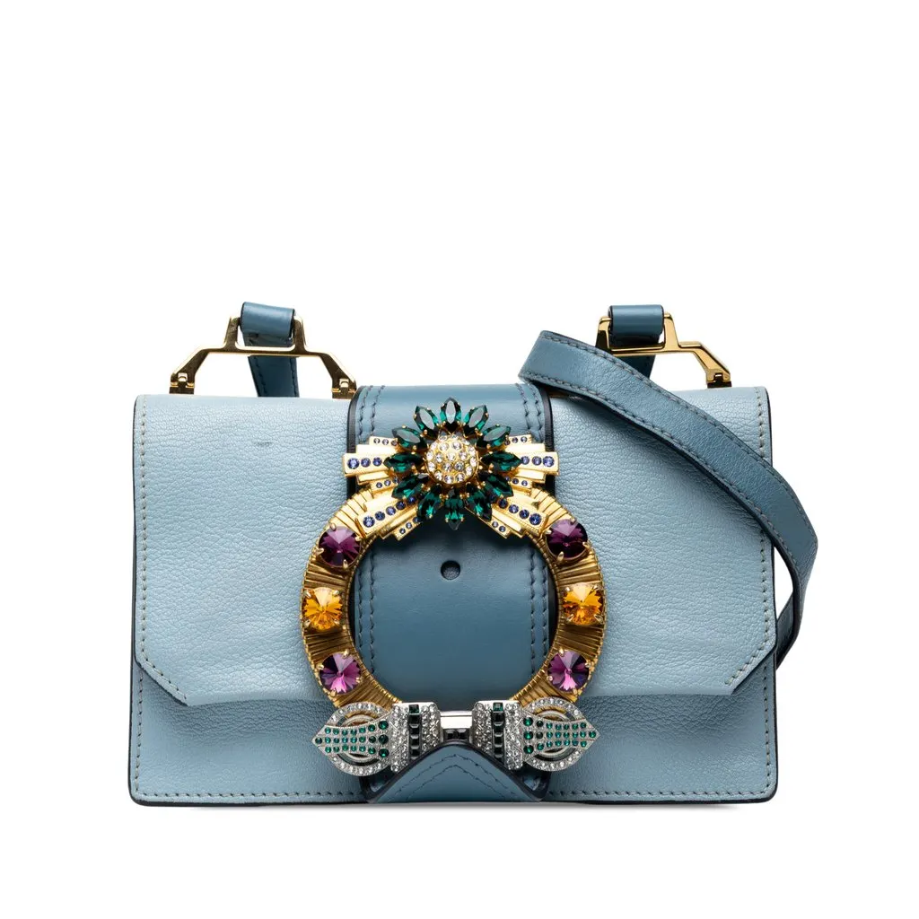 Miu Miu Goatskin Madras Soft Calf Crystal Embellished Crossbody