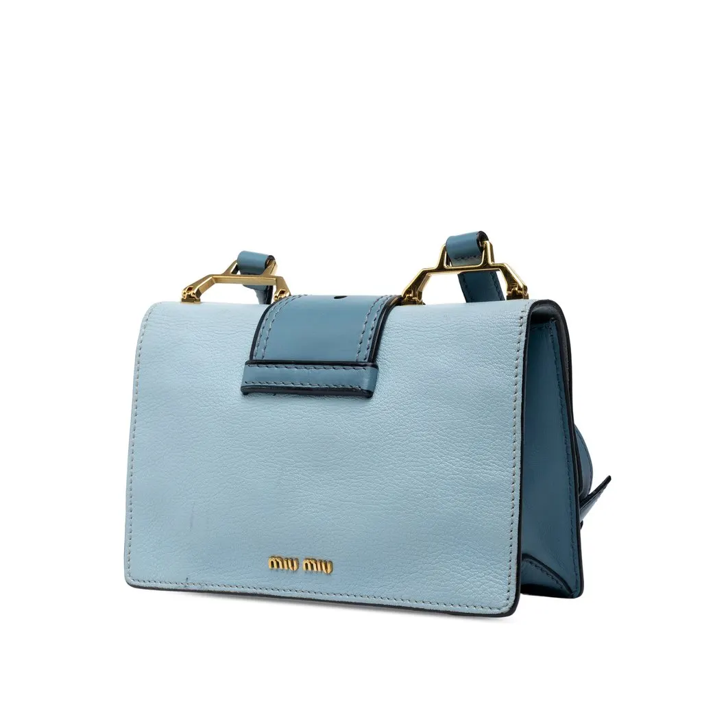 Miu Miu Goatskin Madras Soft Calf Crystal Embellished Crossbody Blue Leather Very good - Back View