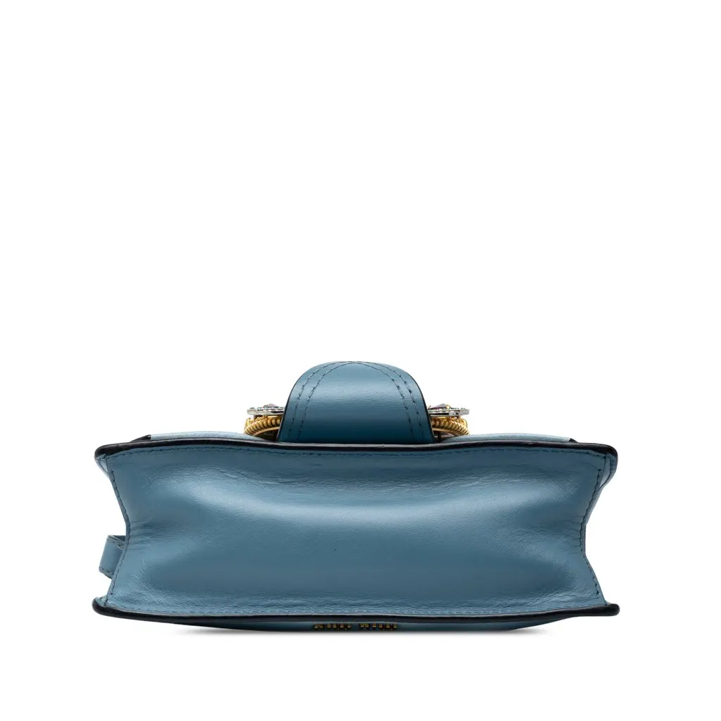 Miu Miu Goatskin Madras Soft Calf Crystal Embellished Crossbody Blue Leather Very good - Inside View