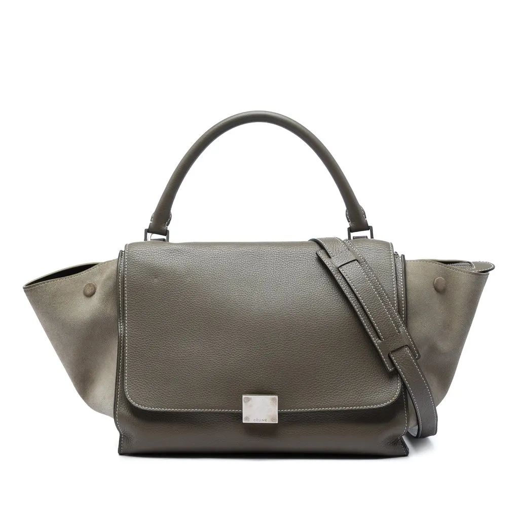 Celine Medium Calfskin and Suede Trapeze Satchel Brown Leather Very good - Front View
