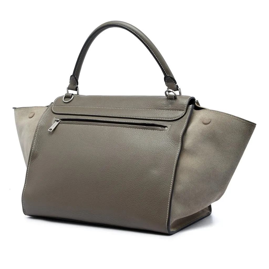 Celine Medium Calfskin and Suede Trapeze Satchel Brown Leather Very good - Back View
