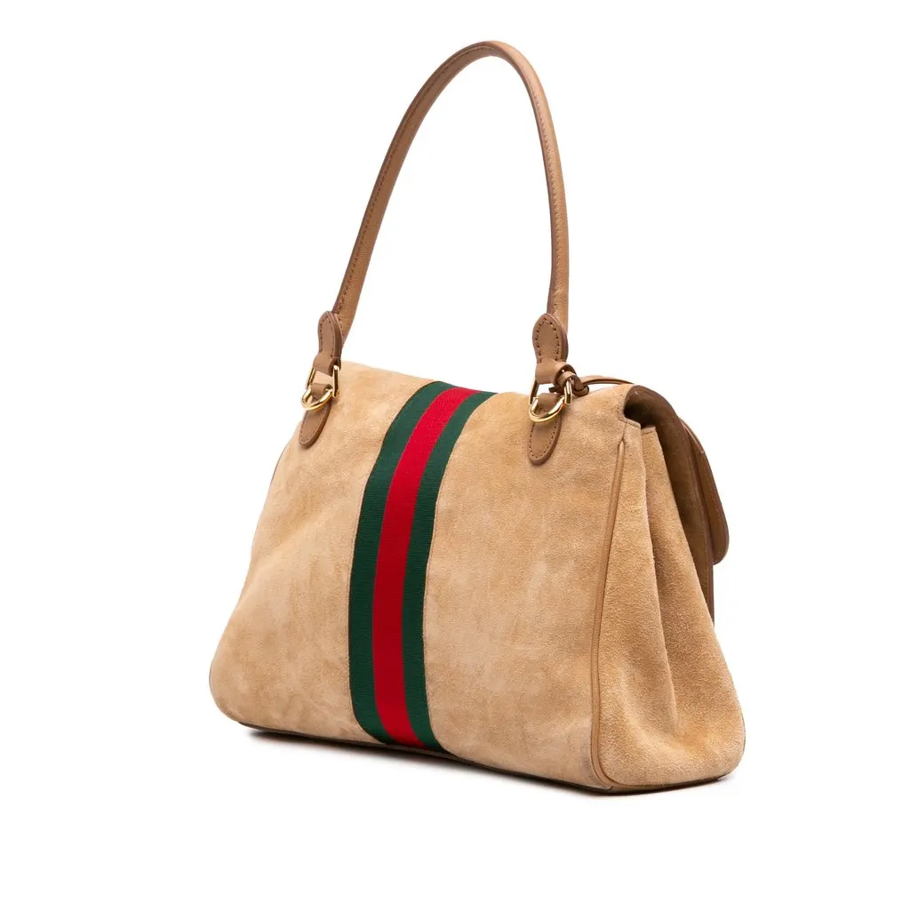 Gucci Medium Suede Web Horsebit Paparazzo Top Handle Bag Beige Leather Very good - Back View