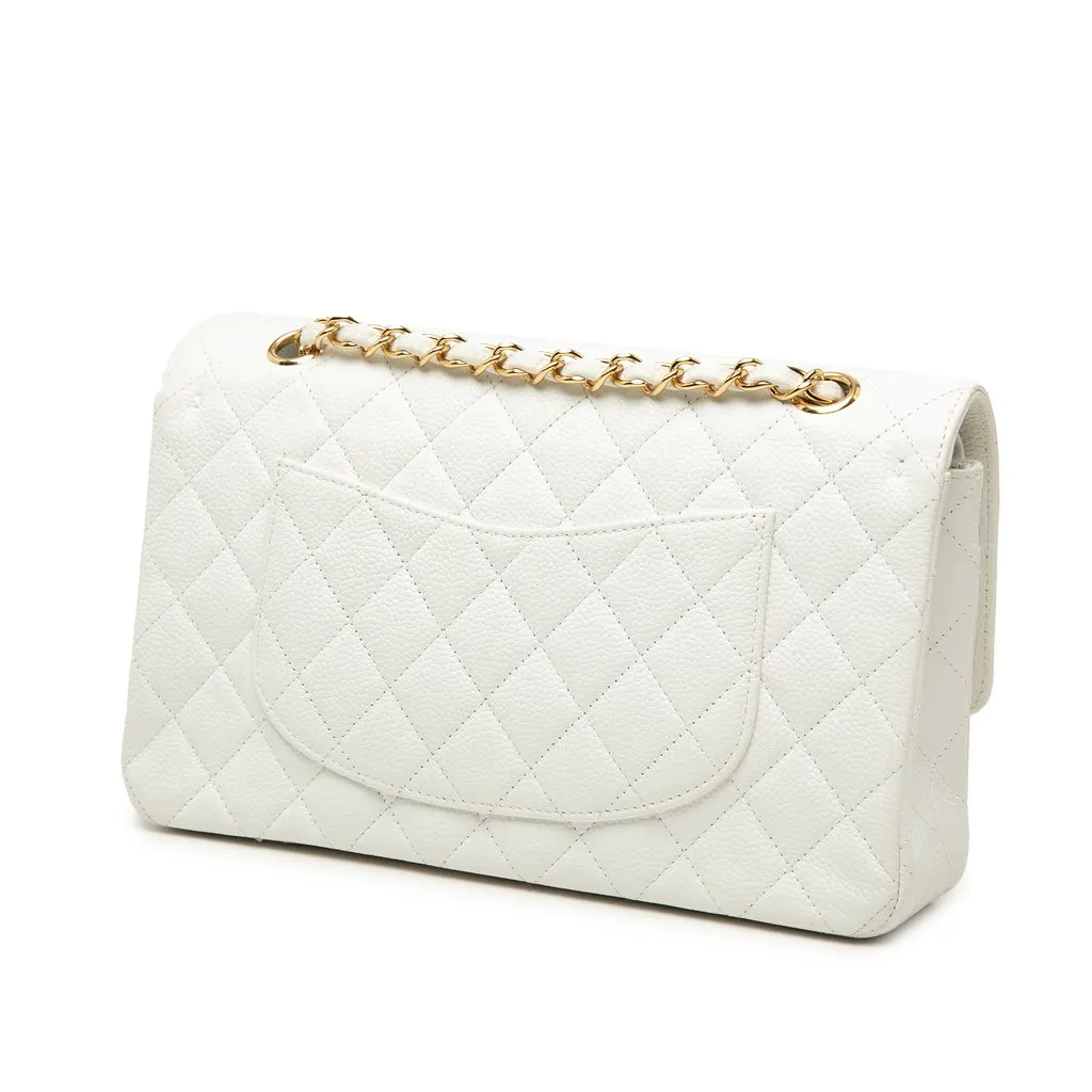 Chanel Medium Classic Caviar Double Flap White Leather Very good - Back View
