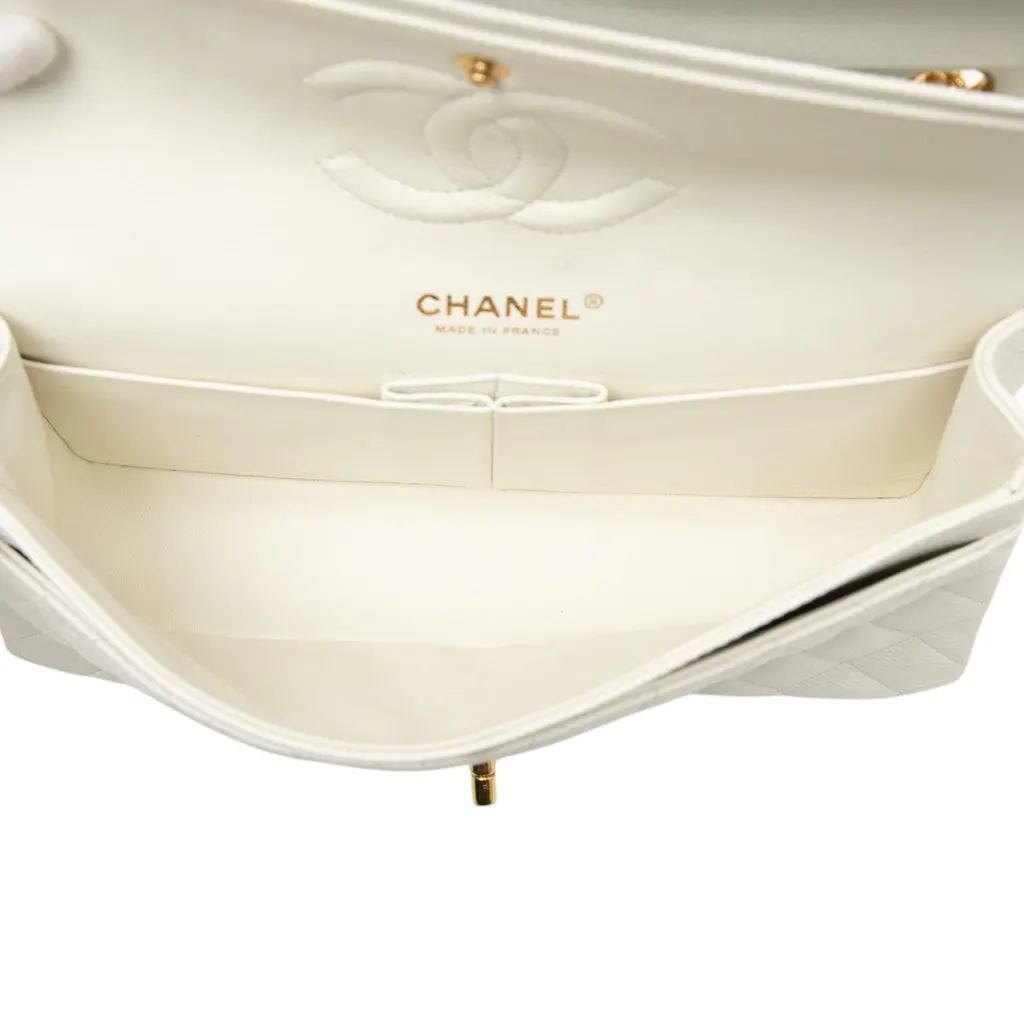 Chanel Medium Classic Caviar Double Flap White Leather Very good - Model View