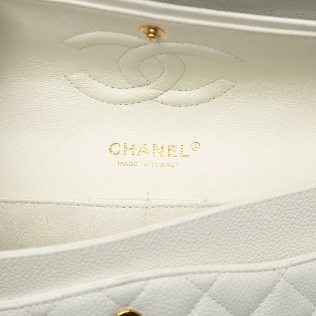Chanel Medium Classic Caviar Double Flap White Leather Very good - Box View