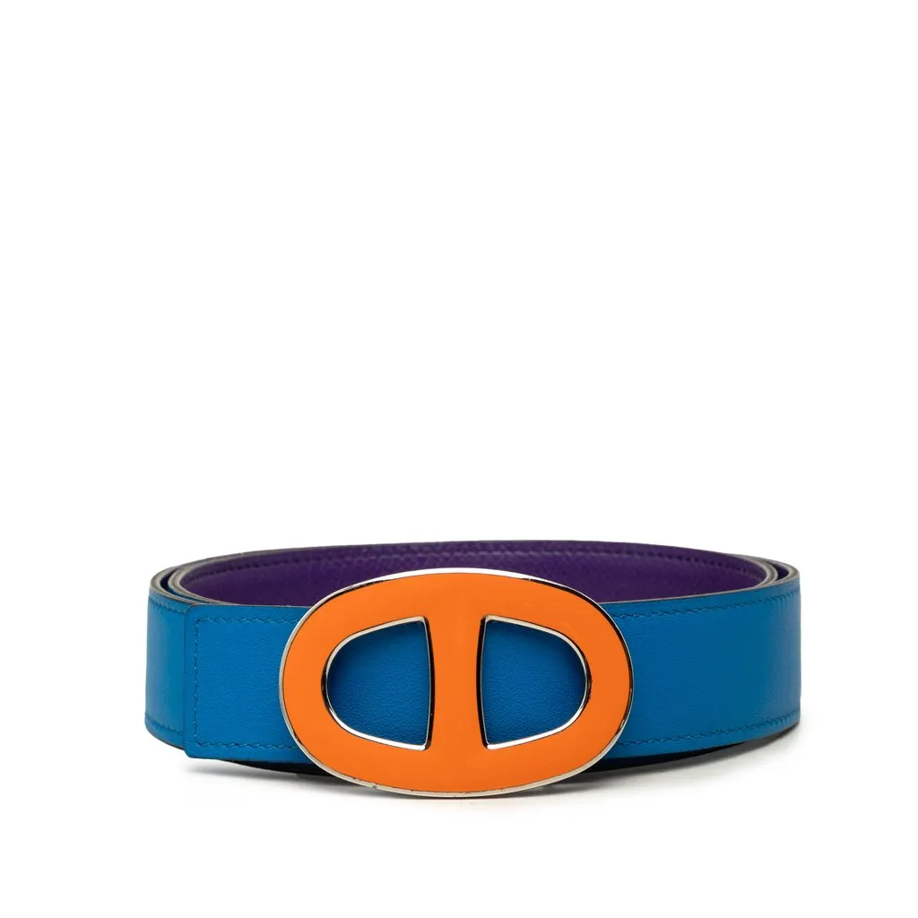 Hermès Swift and Epsom Chain de Ancre Reversible Belt Blue Leather Very good - Front View