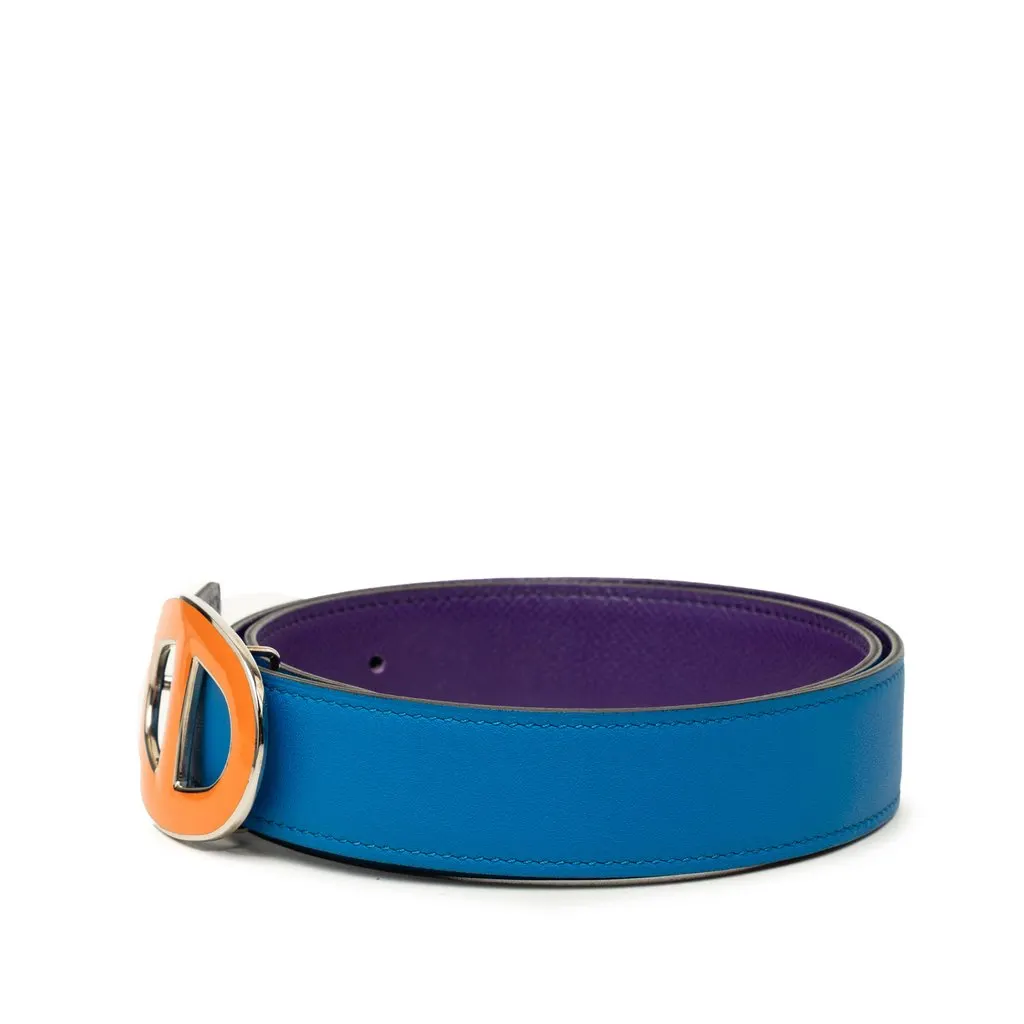 Hermès Swift and Epsom Chain de Ancre Reversible Belt Blue Leather Very good - Back View
