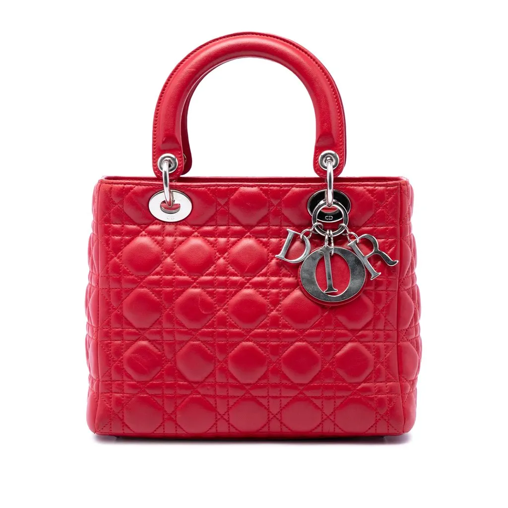 Dior Medium Lambskin Cannage Lady Dior Red Leather Very good - Front View