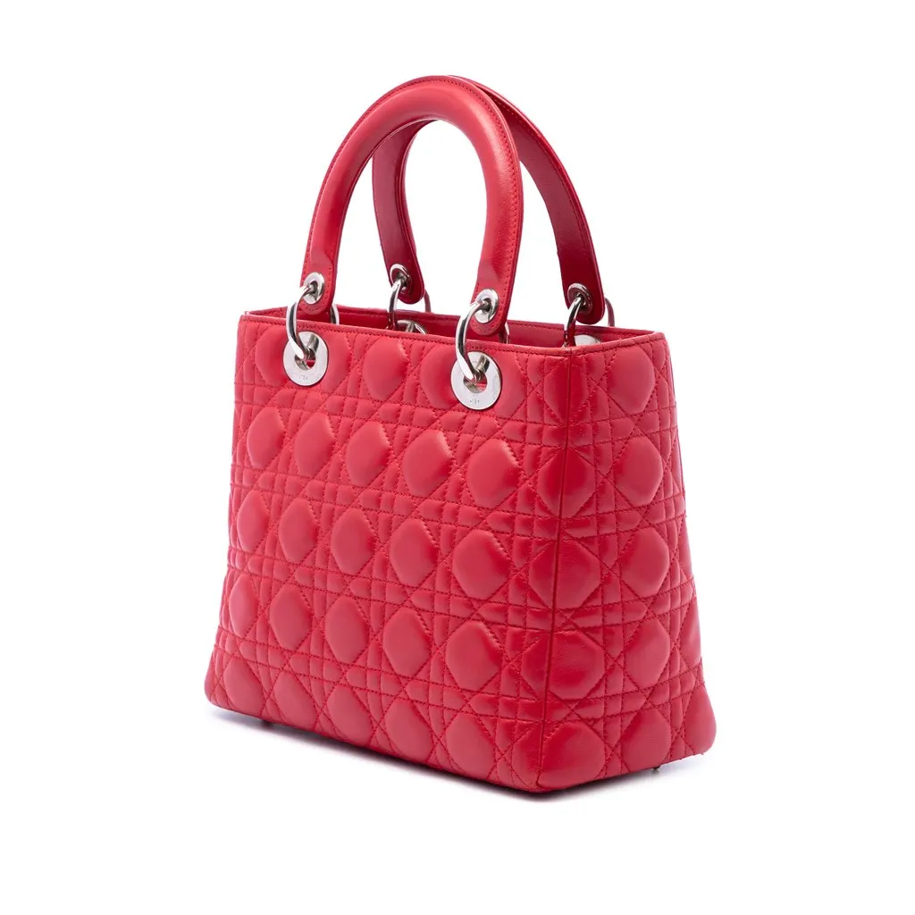 Dior Medium Lambskin Cannage Lady Dior Red Leather Very good - Back View