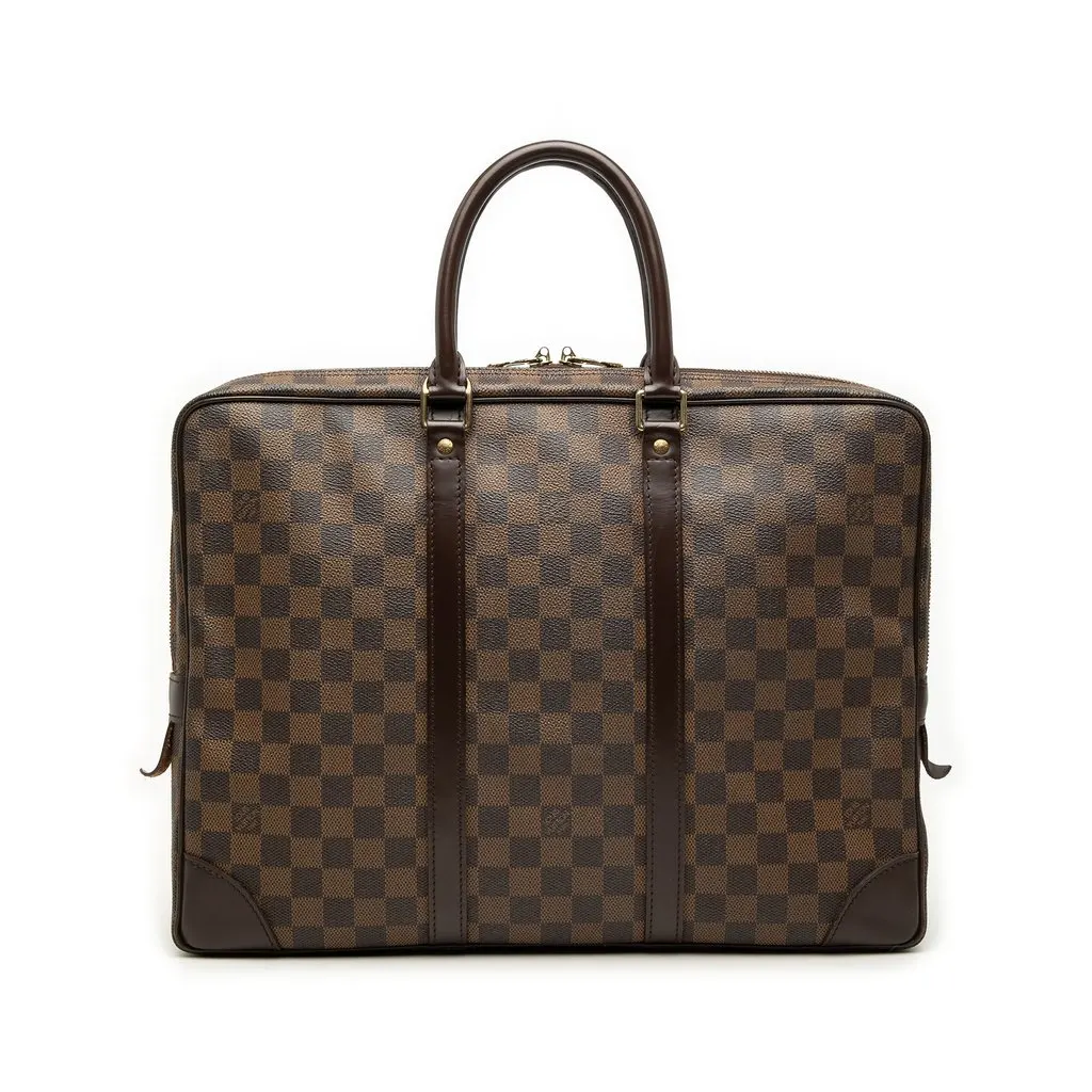 Louis Vuitton Damier Ebene Porte Documents Voyage PM Brown Canvas Good - Front View