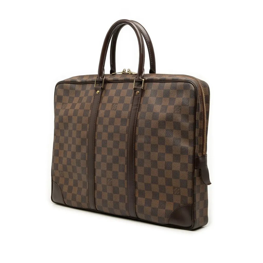 Louis Vuitton Damier Ebene Porte Documents Voyage PM Brown Canvas Good - Back View