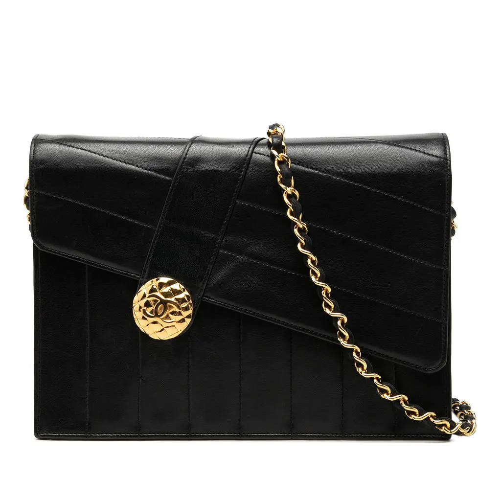 Chanel CC Vertical and Diagonal Quilted Calfskin Envelope Flap Black Leather Very good - Front View