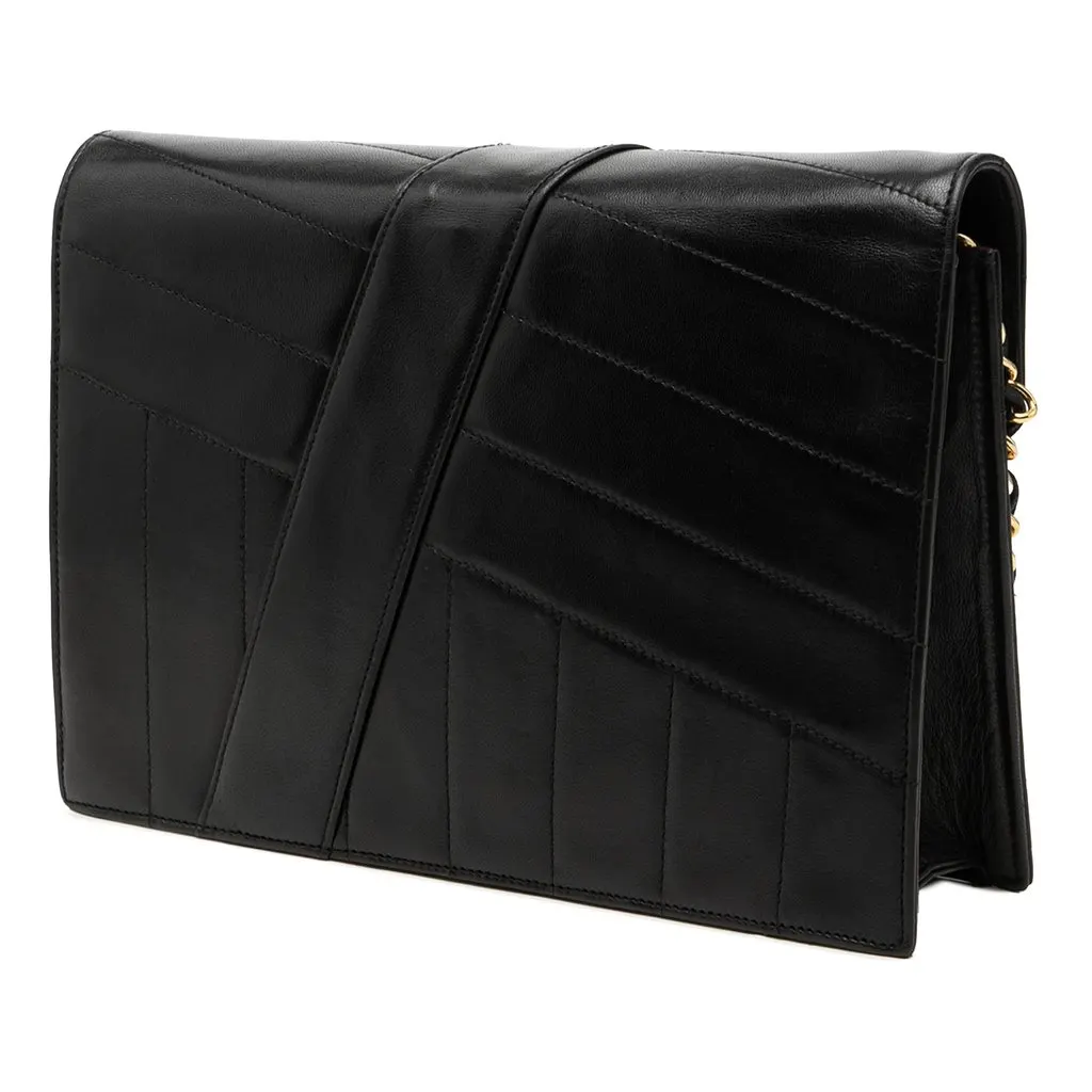 Chanel CC Vertical and Diagonal Quilted Calfskin Envelope Flap Black Leather Very good - Back View