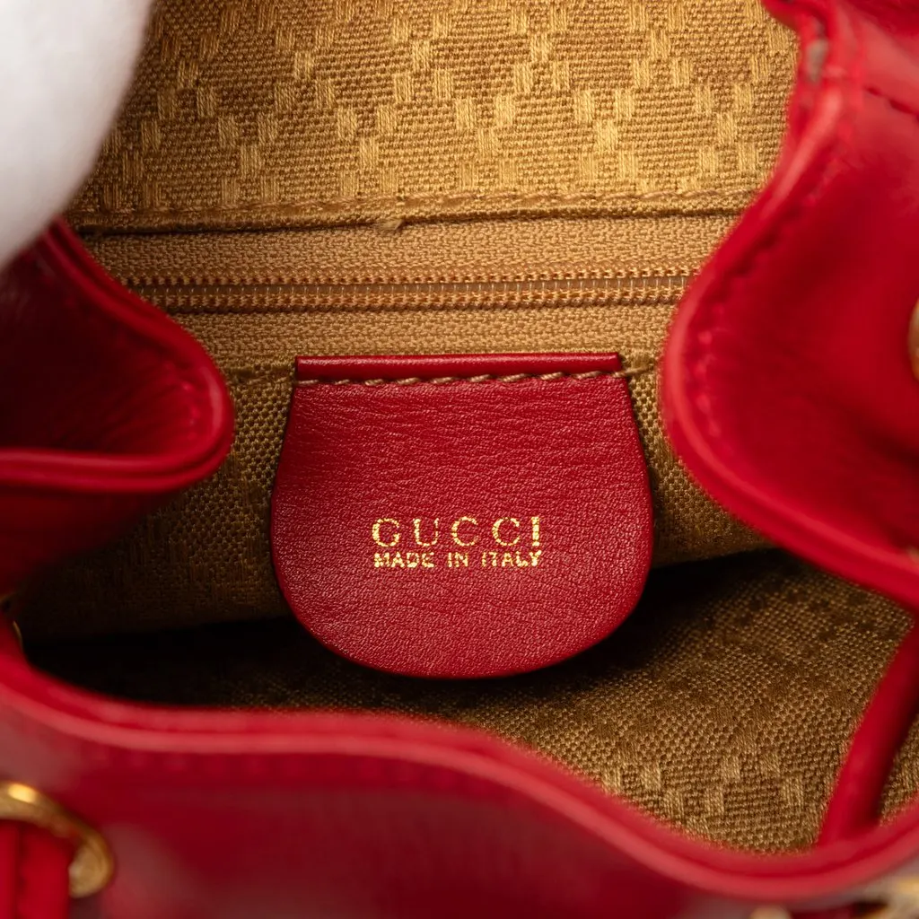 Gucci Calfskin Bamboo Drawstring Backpack Red Leather Very good - Box View