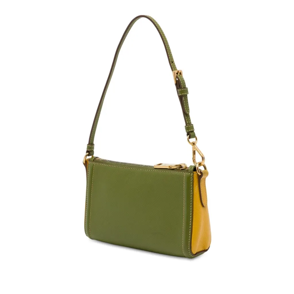 Prada Bicolor Saffiano Shoulder Bag Green Leather Very good - Back View